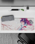 32x12 inches kawaii desk mat in soft pinks and whites, calming cherry blossom vibe with blush accents.