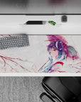 36x16 inches kawaii desk pad in soft pink and white, calm spring vibe with blush accents and clean lines.