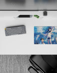 Pastel sky-blue glow classic anime mouse pad 14x10 inches, sparkly highlights and carefree summer vibe.