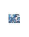 Classic anime mouse pad 14x10 inches with rooftop teens, rain streaks, and city skyline backdrop.