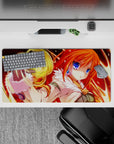 32x16 inches anime mouse pad in molten reds and glowing streaks, bright sunrise vibe with golden magic.