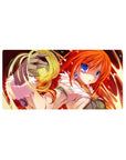 32x16 inches anime girl mouse pad with orange-haired spellcaster, blue eyes, white fluffy collar, magic swirl.