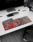 32x12 inches extended mouse pad showing a horned demon girl staring ahead as red flames curl around her.