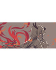 36x16 inches anime girl desk pad with horned demon girl art, flowing hair and flame swirl accents.