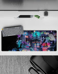 32x12 inches mouse pad with cyberpunk city design, capturing neon lights, rain-soaked streets, and a vibrant cityscape for an electric urban vibe.