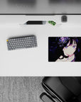 Galaxy-purple eyes and midnight vibe anime mouse pad 14x10 inches with violet highlights and star specks.