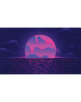 Synthwave Retrowave desk mat 40x20 featuring neon pinks, purples, and pixelated waters for bold retro-futuristic style