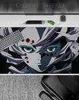 Anime desk pad 40x20 inches featuring Rui from Demon Slayer, capturing the eerie stillness of Mount Natagumo with his spider-silk hair and frostbitten red eyes.