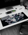 Anime desk pad 36x16 inches featuring Rui from Demon Slayer, showcasing his eerie presence with pale hair and red eyes.