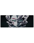 Anime mouse pad 32x12 inches featuring Rui from Demon Slayer, with spider-silk hair and piercing red eyes in a haunting scene.
