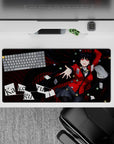 32x16 inches anime girl mouse pad in red-and-black checker chaos, glossy chips, high-stakes mood.