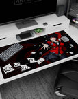 40x20 inches Kakegurui desk pad featuring Yumeko Jabami reaching out, grinning, as cards and chips fly.