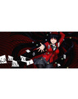 36x16 inches anime girl desk pad with casino cards, chips, and black-red checker swirl background.