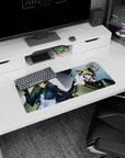 28x12 inches anime mouse pad showing Lockon Stratos leaning cool as Gundam Dynames towers behind him.