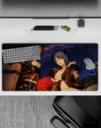 32x16 inches anime desk mat in deep navy with punchy red accents, soft gradients, and starry-night vibes.