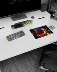 Two anime girls leaning in under a starry sky on a 14x10 inches mouse pad, playful attitude for desk.