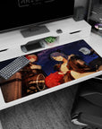 Two anime girls leaning in under a night sky on a 40x20 inches desk pad, crisp highlights for gaming.