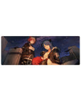 32x12 inches anime girl mouse pad with two confident girls, steel cases, and fur-trim jackets under night sky.