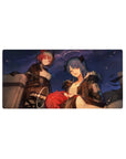 32x16 inches anime girl mouse pad with two confident girls, steel cases, and fur-trim jackets under night sky.