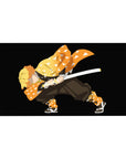 Anime desk pad 40x20 inches featuring Zenitsu from Demon Slayer, showcasing his iconic orange haori in a poised stance.