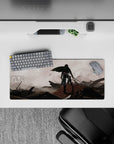 28x12 inches mouse pad showcasing Levi Ackerman in a post-war scene with muted tones for a cinematic, dramatic atmosphere.