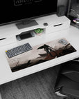 Artistic 32x12 inches mouse pad with Levi Ackerman, featuring a post-war scene of unmatched strength and cinematic depth.