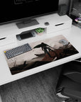 Modern 32x16 inches mouse pad with Levi Ackerman in a cinematic post-war scene, showcasing his strength and resilience in muted tones.