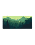 Mouse pad featuring forest explorer, 28x12 inches, blending serene valley with evergreen trees for an adventurous, calming desk vibe.