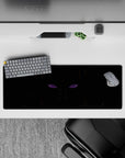 Moody black anime mouse pad with violet Rinnegan glow and orange-brown accents, 32x12 inches.