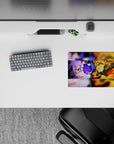 Neon orange chakra and purple lightning anime mouse pad 14x10 inches, intense hype desk vibe.
