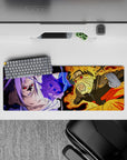 32x12 inches anime mouse pad with hot orange chakra splashes and purple lightning, intense hype vibe.