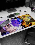 40x20 inches Naruto mouse pad showing Kurama rage Naruto facing Sasuke’s red Sharingan stare.
