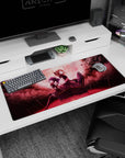 36x16 inches anime girl desk pad showing two gothic girls in lace dresses on a coffin amid roses.