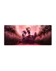 28x12 inches anime girl mouse pad with gothic heroines, coffin scene, crimson roses, and drifting petals.