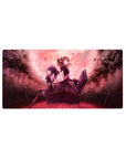 Gothic anime girl mouse pad 32x16 inches with coffin pose, crimson roses, and drifting petals.