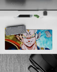 28x12 inches mouse pad showcasing Majin Vegeta and Super Saiyan Blue Vegeta, bringing fierce and calm energy to any workspace.