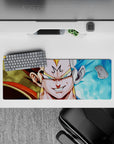 32x12 inches mouse pad showcasing Majin Vegeta and Super Saiyan Blue Vegeta, highlighting the contrast of their energies in an epic design.