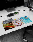 Artistic 32x12 inches mouse pad with Majin Vegeta and Super Saiyan Blue Vegeta, ideal for adding power and calm to your desk in a compact design.