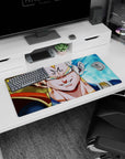 Modern 32x16 inches mouse pad with Majin Vegeta and Super Saiyan Blue Vegeta, capturing the fierce and calm sides of his power in one powerful design.