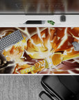 Anime desk pad 40x20 inches featuring Zenitsu from Demon Slayer, mid-flash with glowing eyes and lightning effects.