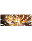 Zenitsu from Demon Slayer on a 32x12 inch anime mouse pad; eyes glowing, blade drawn, with electrifying lightning effects.