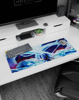32x12 inches anime mouse pad showing a robed silver-haired swordsman before a colossal nine-tailed fox.