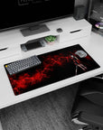 Modern 32x16 inches mouse pad featuring Akame design, with a crimson energy storm and bloodstained blade for a powerful, battle-ready aesthetic.