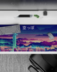 36x16 inches mouse pad with a pixelated cyberpunk skyline and neon lights for a perfect blend of sci-fi and retro aesthetics.