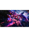 Anime desk pad 40x20 inches with mecha suit, neon blue highlights, sparks, and cosmic debris backdrop.