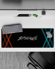 32x12 inches mouse pad with Darling in the Franxx logo, showcasing bold red and blue XX patterns on a black backdrop for a modern and clean design.