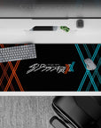 36x16 inches mouse pad with Darling in the Franxx logo, featuring bold red and blue XX patterns on a black backdrop for a modern, clean design.