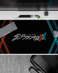 40x20 inches mouse pad with Darling in the Franxx logo, showcasing red and blue XX patterns on a deep black backdrop for a modern, minimalist aesthetic.