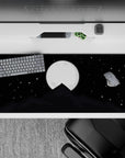 Moonlit 36x16 desk pad featuring a glowing full moon above a mountain peak for a serene and peaceful atmosphere in your workspace