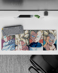 Compact 32x12 inch mouse pad highlighting Saiyan warriors' piercing blue eyes and golden hair for fans